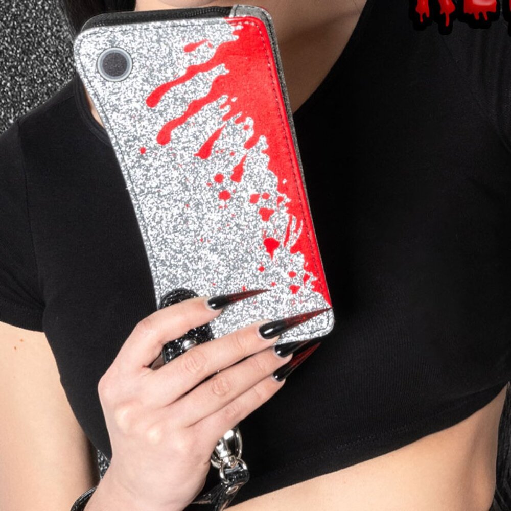 Glitter Bloody Cleaver Vegan Clutch Wallet Wristlet ID Cards NWT